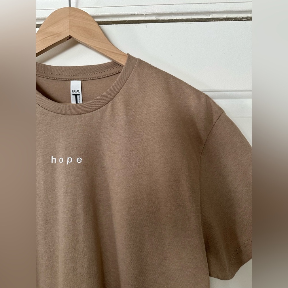 Hope Cropped T Shirt | Minimalist Inspirational Shirt in Tan
